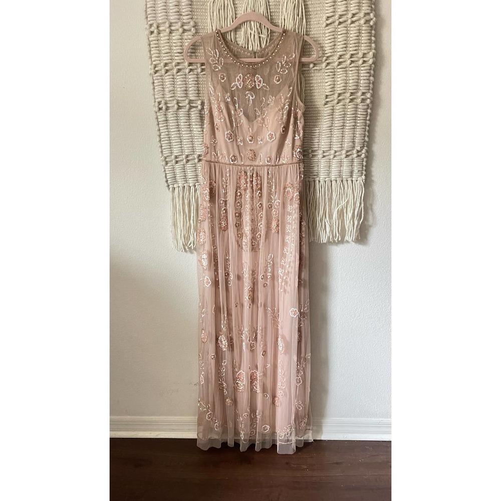 BHLDN Adrianna Papell Abbington Pink Blush Beaded Gown NWT Size 12 - Picture 13 of 16